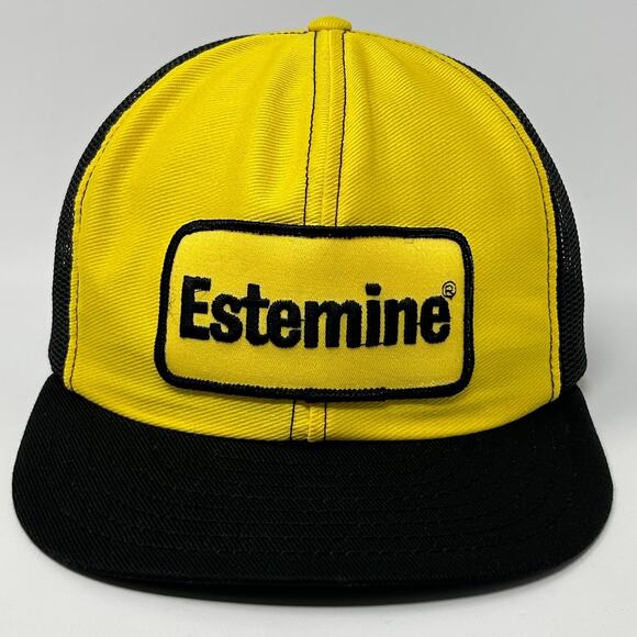 Vintage 80s Estemine Herbicide Trucker Hat Baseball Cap Farmer Snapback Yellow - Picture 1 of 9